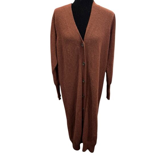 Crush 100% Cashmere Brown Long Button Cardigan Sweater Women’s Size XL - Picture 2 of 13